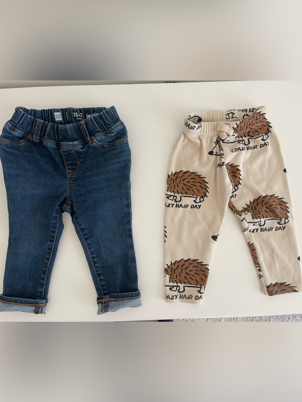 Zara crazy hair day pants and Gap jeggings